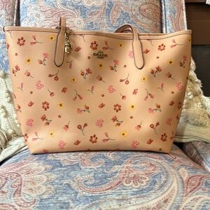 Coach Pink Tote Bag with Floral Design and matching wallet